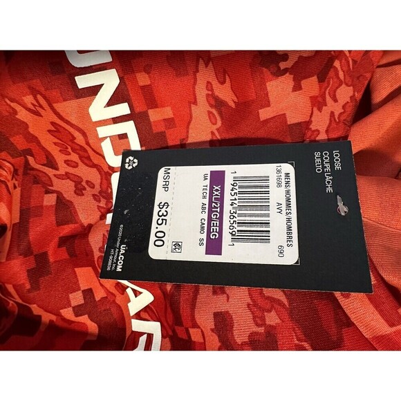 Under Armour Shirt Mens Size XXL Red T-Shirt UA Tech ABC Camo Short Sleeve Venom - Picture 6 of 6